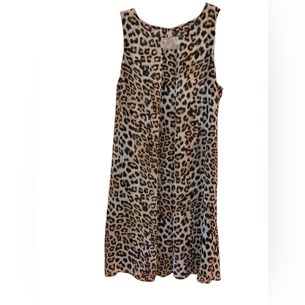 JBS Sleeveless Midi Dress Leopard Print Black Gold Tan NWOT in Size 8
